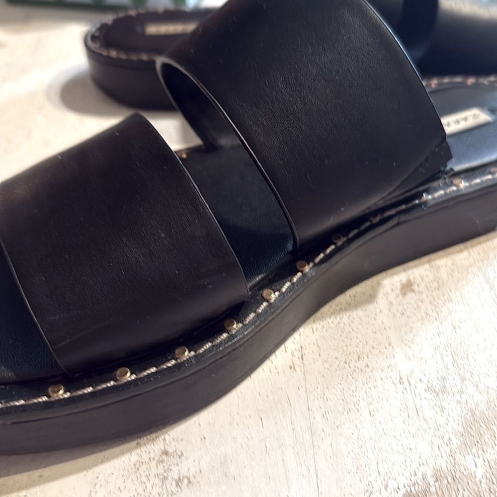 Zara RARE Sandals w Two Straps and Gold Grommets-Black size 37/6.6-7 w Dust Bag - Picture 3 of 15